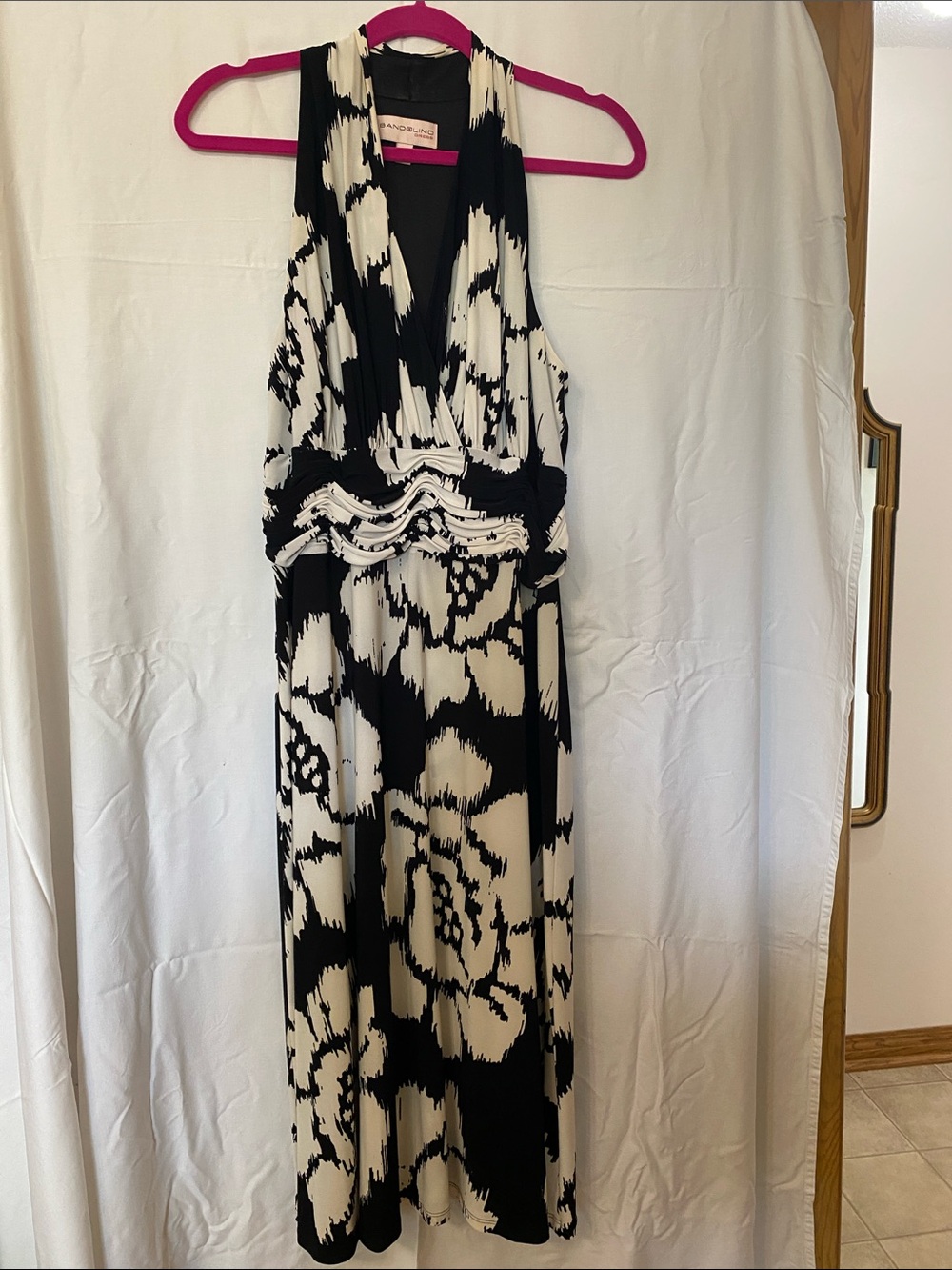 Bandolino Black and White Print Halter Maxi Dress